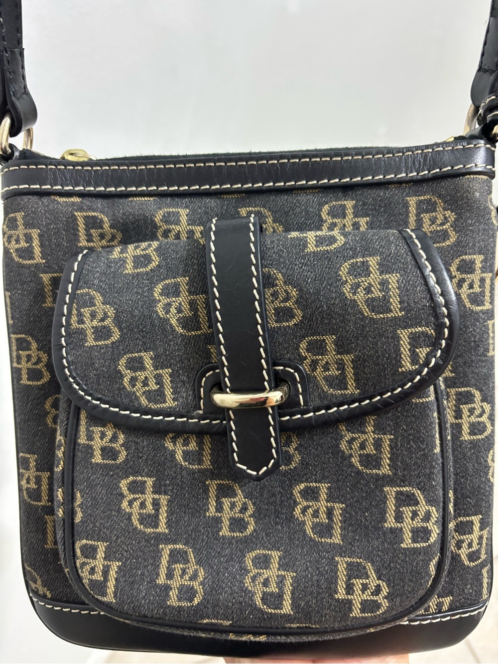 Dooney & Bourke Black and Gold Logo Crossbody Bag
